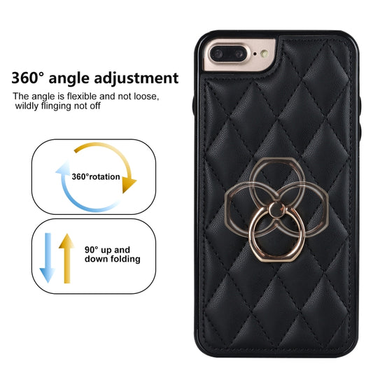 For iPhone 7 Plus / 8 Plus Rhombic PU Leather Phone Case with Ring Holder(Black) by buy2fix