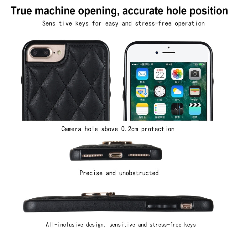 For iPhone 7 Plus / 8 Plus Rhombic PU Leather Phone Case with Ring Holder(Black) - More iPhone Cases by buy2fix | Online Shopping UK | buy2fix