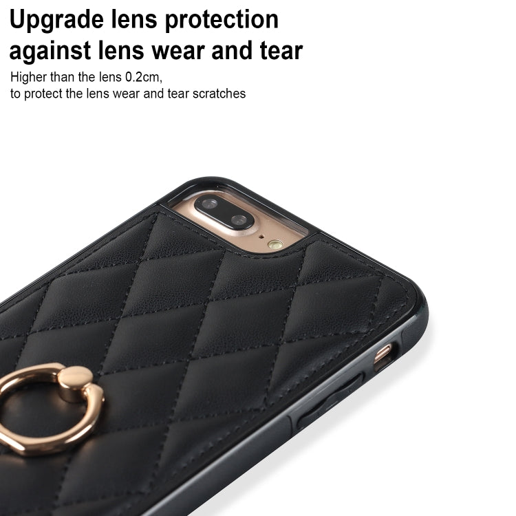 For iPhone 7 Plus / 8 Plus Rhombic PU Leather Phone Case with Ring Holder(Black) - More iPhone Cases by buy2fix | Online Shopping UK | buy2fix