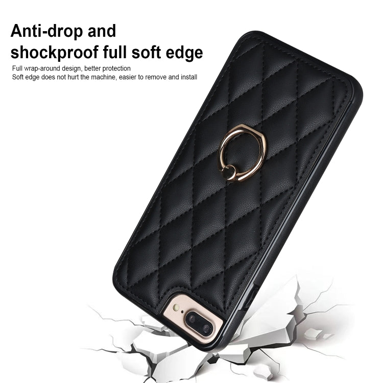 For iPhone 7 Plus / 8 Plus Rhombic PU Leather Phone Case with Ring Holder(Black) - More iPhone Cases by buy2fix | Online Shopping UK | buy2fix