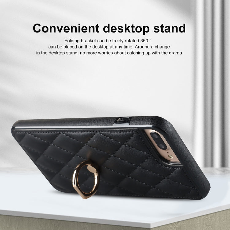 For iPhone 7 Plus / 8 Plus Rhombic PU Leather Phone Case with Ring Holder(Black) - More iPhone Cases by buy2fix | Online Shopping UK | buy2fix