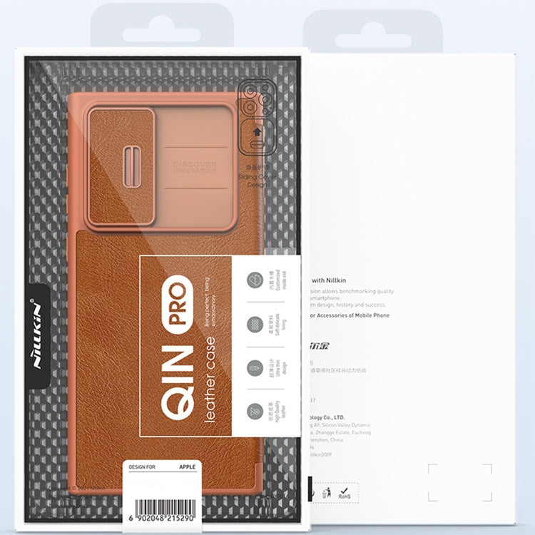For Samsung Galaxy S23 5G NILLKIN QIN Series Pro Sliding Camera Cover Design Leather Phone Case(Brown) by NILLKIN