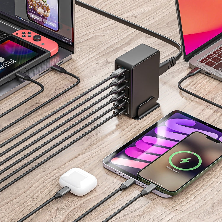 818H 120W Type-C + USB 6-Ports Desktop Fast Charger, Plug Type:US Plug(Black) by buy2fix