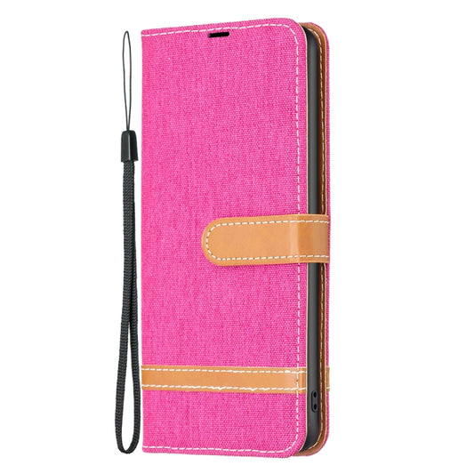 For Xiaomi Redmi 12C Color Block Denim Texture Leather Phone Case(Rose Red) by buy2fix