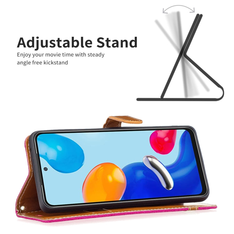 For Xiaomi Redmi Note 12S 4G / Note 11 Color Block Denim Texture Leather Phone Case(Rose Red) by buy2fix