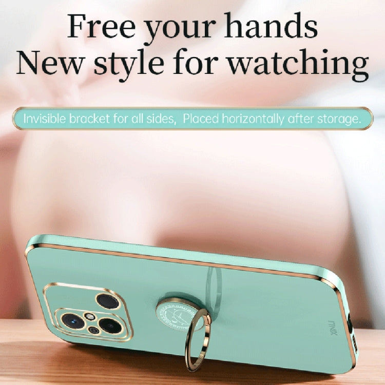 For Xiaomi Redmi 12C 4G XINLI Straight Edge 6D Electroplate TPU Phone Case with Ring Holder(Mint Green) by XINLI