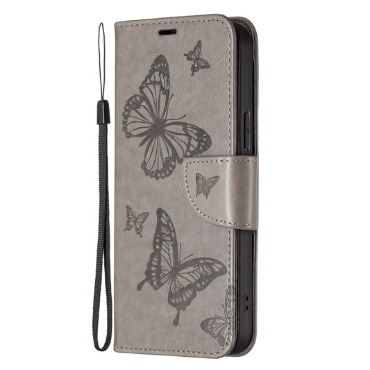 For Xiaomi Redmi Note 12 Pro 5G Global Embossing Two Butterflies Pattern Leather Phone Case(Grey) by buy2fix