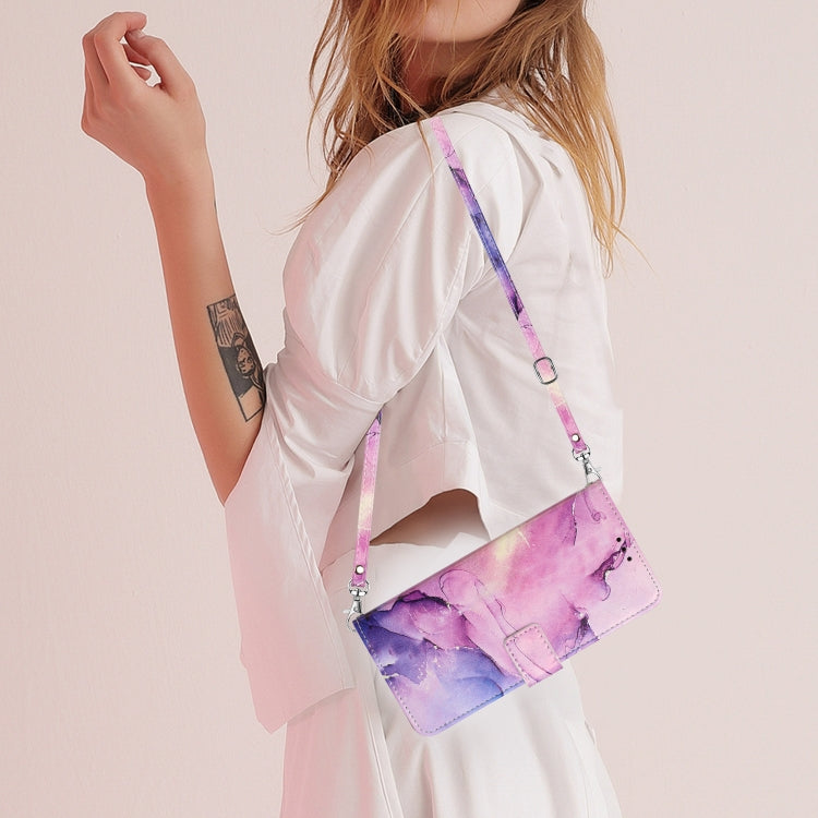 For Xiaomi Redmi Note 12 Global / Poco X5 5G Crossbody Painted Marble Pattern Leather Phone Case(Purple) by buy2fix