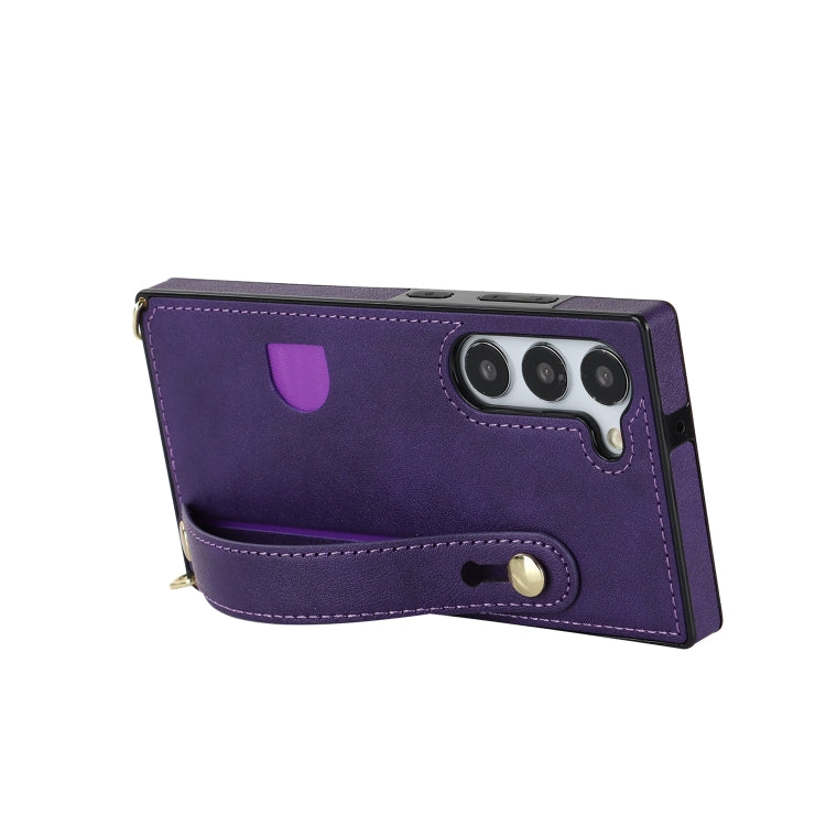 For Samsung Galaxy S23+ 5G Cross-body Wristband Holder Square Phone Case(Purple) - Galaxy S23+ 5G Cases by buy2fix | Online Shopping UK | buy2fix