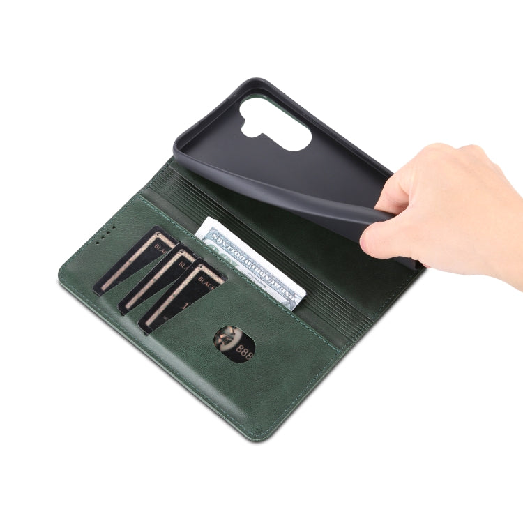 For Samsung Galaxy A34 5G AZNS Magnetic Calf Texture Flip Leather Phone Case(Dark Green) by AZNS