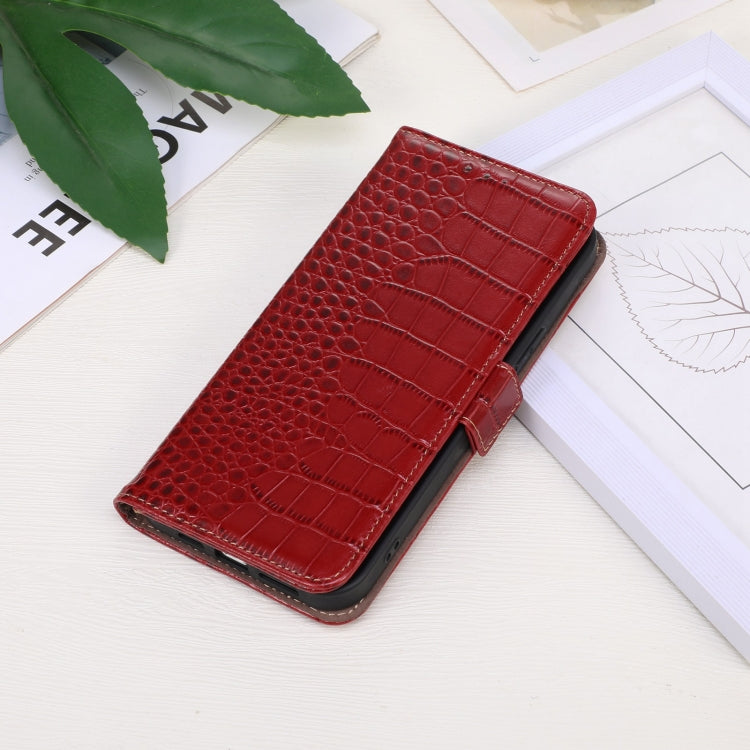 For Motorola Moto E13 4G 2023 Crocodile Top Layer Cowhide RFID Leather Phone Case(Red) by buy2fix