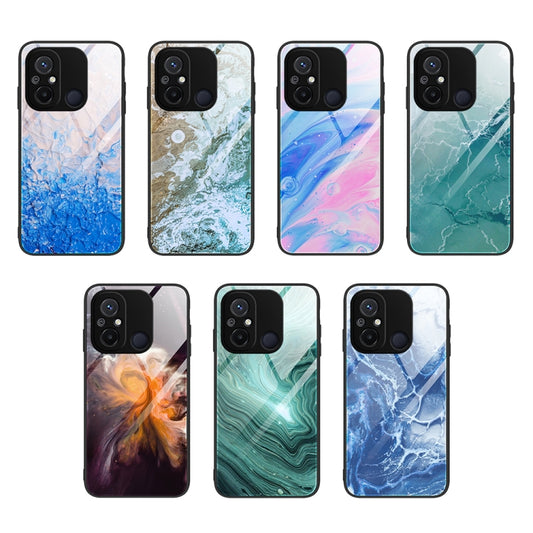 For Xiaomi Redmi 12C Marble Pattern Glass Phone Case(Water Waves) by buy2fix