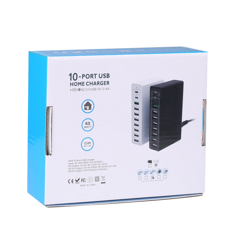 MFT-03Q 10 in 1 65W QC3.0 USB Smart Fast Charger, Plug Type:US Plug(Black) by buy2fix