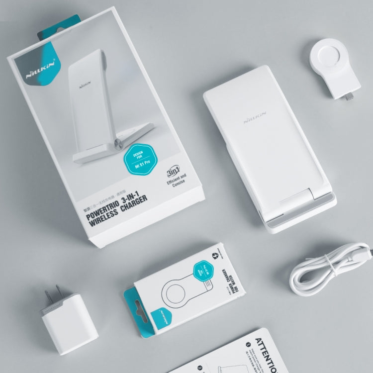 NILLKIN 3 in 1 Wireless Charger with Xiaomi S1 Pro Watch Charger, Plug Type:CN Plug(White) by NILLKIN