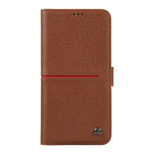For iPhone 14 GEBEI Top-grain Horizontal Flip Leather Phone Case(Brown) by GEBEI