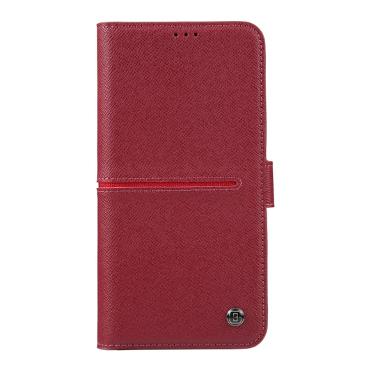 For iPhone 14 Plus GEBEI Top-grain Horizontal Flip Leather Phone Case(Wine Red) by GEBEI