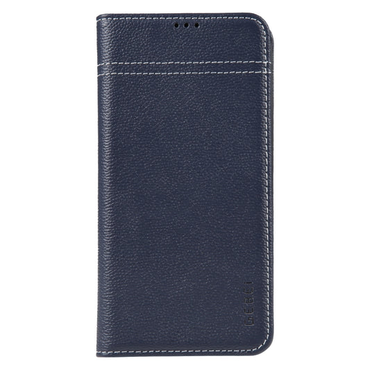 For iPhone 13 Pro Max GEBEI Top-grain Horizontal Flip Leather Phone Case(Blue) by GEBEI