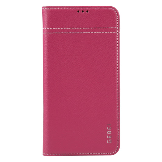 For iPhone 13 GEBEI Top-grain Horizontal Flip Leather Phone Case(Rose Red) by GEBEI