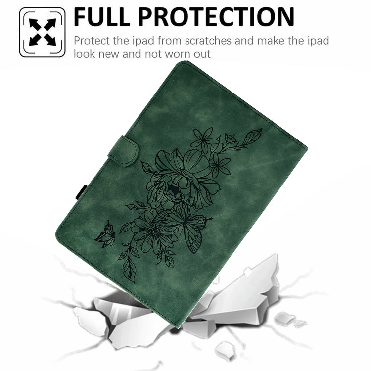 Peony Butterfly Embossed Leather Smart Tablet Case For iPad mini 2024 / mini 6(Green) - iPad mini 6 Cases by buy2fix | Online Shopping UK | buy2fix