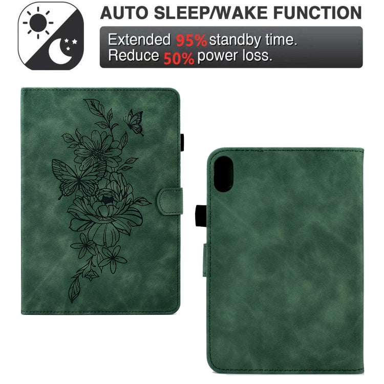 Peony Butterfly Embossed Leather Smart Tablet Case For iPad mini 2024 / mini 6(Green) - iPad mini 6 Cases by buy2fix | Online Shopping UK | buy2fix