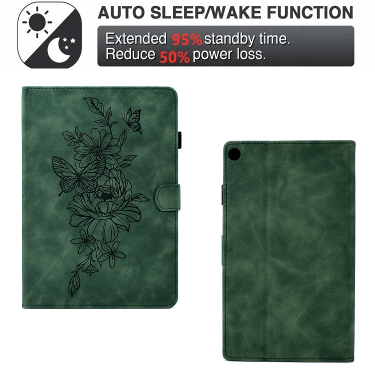 For Amazon Kindle Fire HD8 2018/2017/2016 Peony Butterfly Embossed Leather Smart Tablet Case(Green) - Amazon by buy2fix | Online Shopping UK | buy2fix