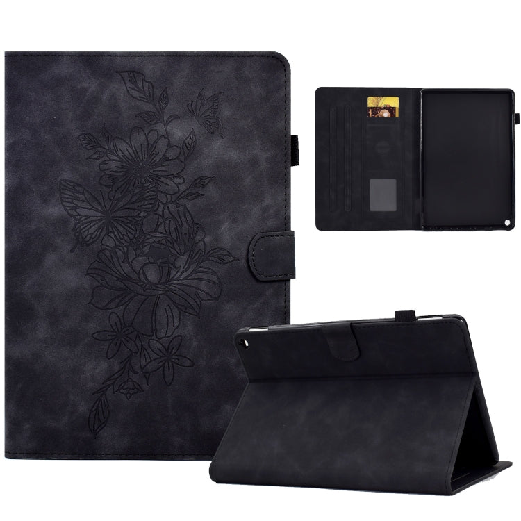 For Amazon Kindle Fire HD8 2020 Peony Butterfly Embossed Leather Smart Tablet Case(Black) - Amazon by buy2fix | Online Shopping UK | buy2fix