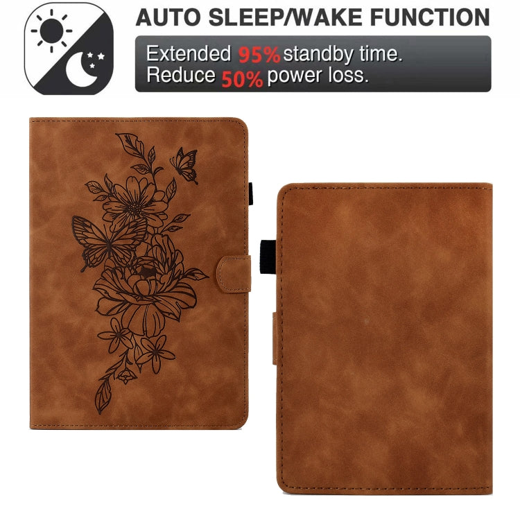 For Amazon Kindle Paperwhite 5 Peony Butterfly Embossed Leather Smart Tablet Case(Brown) by buy2fix