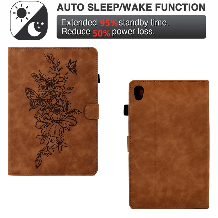 For Lenovo Tab M10 Gen 2 Peony Butterfly Embossed Leather Smart Tablet Case(Brown) by buy2fix