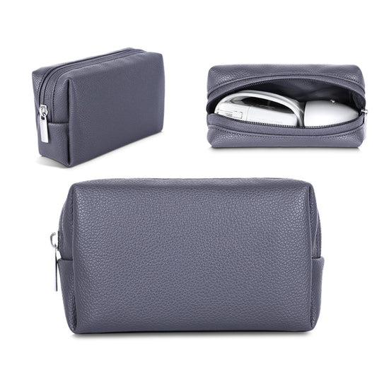 Leather Power Pack Charger Data Cable Mouse Digital Storage Bag(Dark Grey) by buy2fix