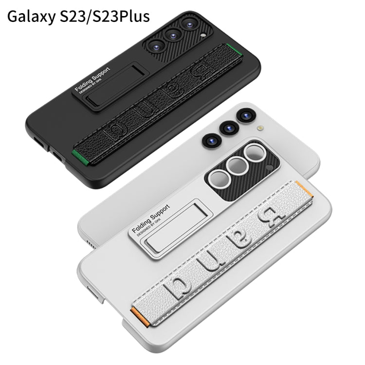 For Samsung Galaxy S23+ 5G GKK Ultra-thin Wristband Shockproof Phone Case with Holder(Carbon Fibre) by GKK