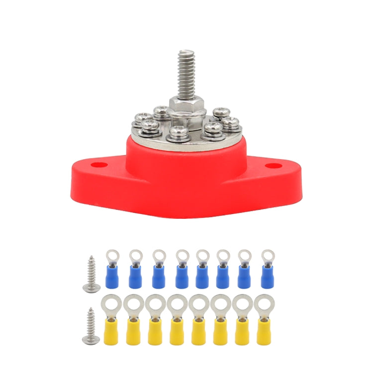 1/4 inch M6 RV Yacht 8-way Terminal Stud with 2 M5x20 Screws + 16pcs Terminals(Red) - Booster Cable & Clip by buy2fix | Online Shopping UK | buy2fix