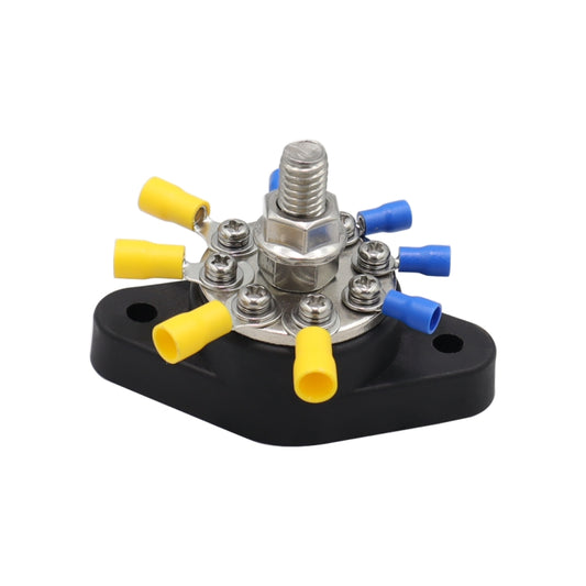 3/8 inch M10 RV Yacht 8-way Terminal Stud with 2 M5x20 Screws + 16pcs Terminals(Black) - Booster Cable & Clip by buy2fix | Online Shopping UK | buy2fix
