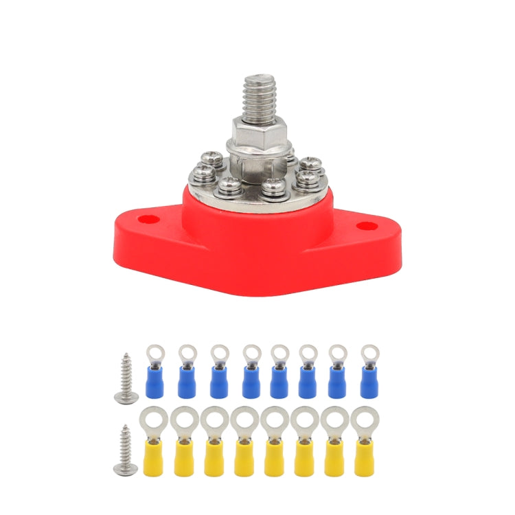 3/8 inch M10 RV Yacht 8-way Terminal Stud with 2 M5x20 Screws + 16pcs Terminals(Red) - Booster Cable & Clip by buy2fix | Online Shopping UK | buy2fix
