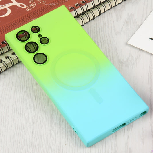 For Samsung Galaxy S22 Ultra 5G Liquid TPU Silicone Gradient MagSafe Phone Case(Cyan Blue) by buy2fix