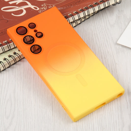 For Samsung Galaxy S23 5G Liquid TPU Silicone Gradient MagSafe Phone Case(Orange Yellow) by buy2fix