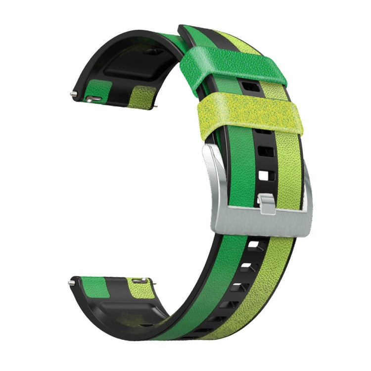 22mm Universal Three-color Silicone Leather Watch Band(Green Black) - 22mm Bands by buy2fix | Online Shopping UK | buy2fix