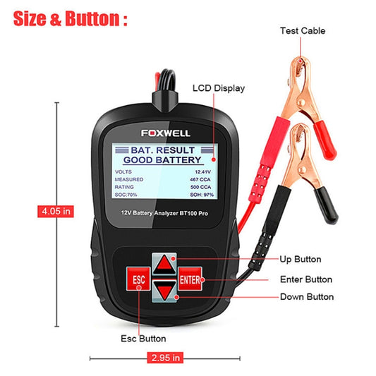 FOXWELL BT100Pro 12V Car Battery Detector Fault Diagnosis Tool - Code Readers & Scan Tools by buy2fix | Online Shopping UK | buy2fix