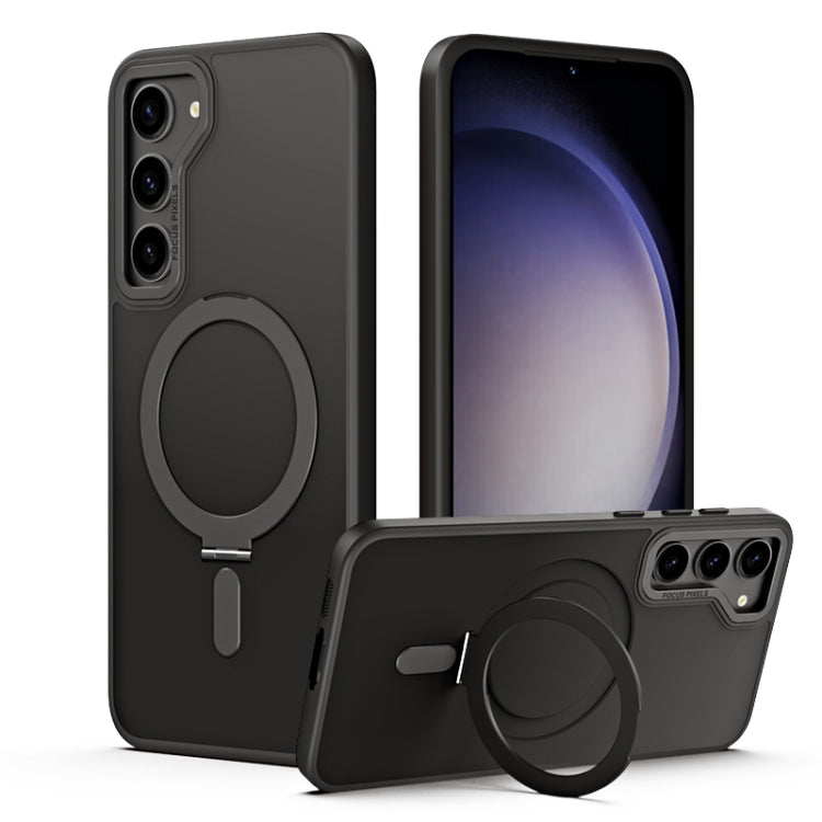 For Samsung Galaxy S23+ 5G Skin Feel MagSafe Shockproof Phone Case with Holder(Black) - Galaxy S23+ 5G Cases by buy2fix | Online Shopping UK | buy2fix