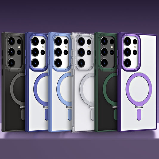 For Samsung Galaxy S23 Ultra 5G Skin Feel MagSafe Shockproof Phone Case with Holder(Black) by buy2fix