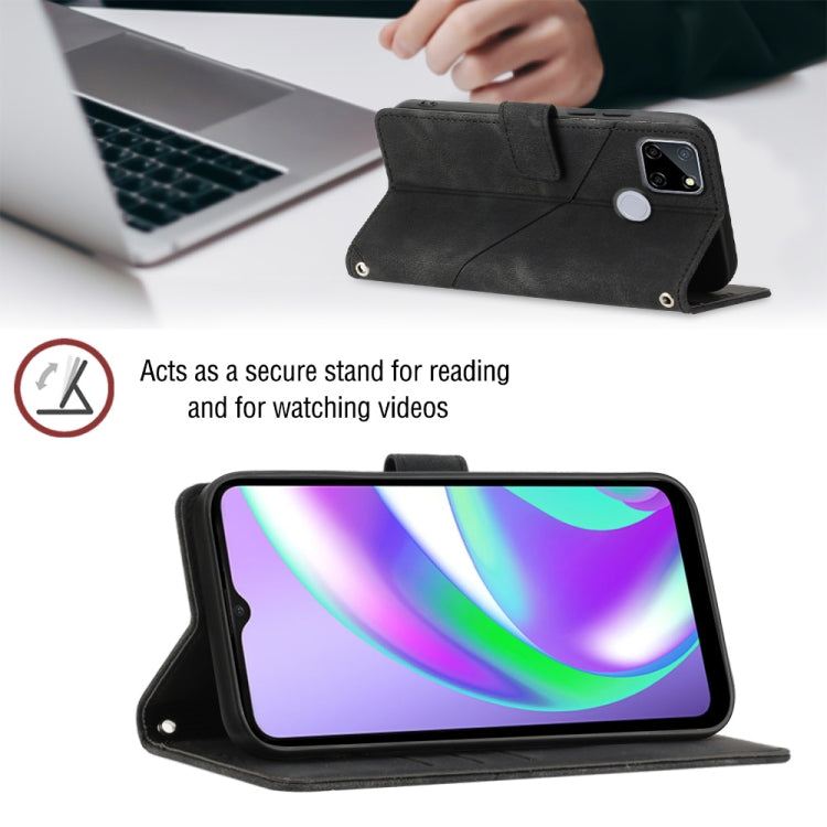 For Realme C12 / C15 / C25 / C25s Skin-feel Embossed Leather Phone Case(Black) - Realme Cases by buy2fix | Online Shopping UK | buy2fix