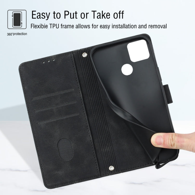 For Realme C12 / C15 / C25 / C25s Skin-feel Embossed Leather Phone Case(Black) - Realme Cases by buy2fix | Online Shopping UK | buy2fix