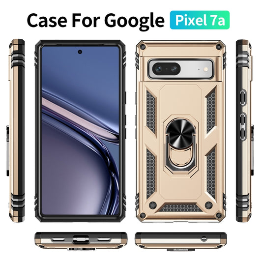 For Google Pixel 7a Shockproof TPU + PC Phone Case with Holder(Gold) by buy2fix