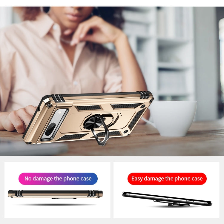 For Google Pixel 7a Shockproof TPU + PC Phone Case with Holder(Gold) by buy2fix