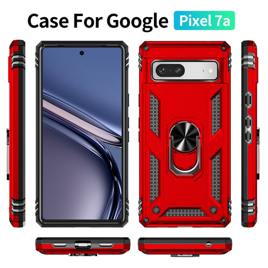 For Google Pixel 7a Shockproof TPU + PC Phone Case with Holder(Red) by buy2fix