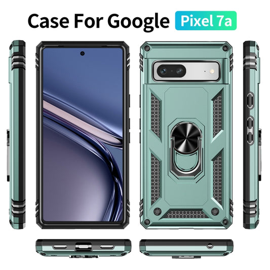 For Google Pixel 7a Shockproof TPU + PC Phone Case with Holder(Dark Green) by buy2fix