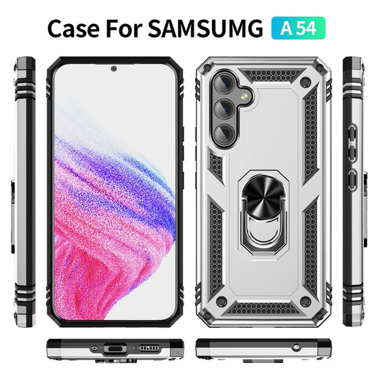 For Samsung Galaxy A54 Shockproof TPU + PC Phone Case with Holder(Silver) by buy2fix