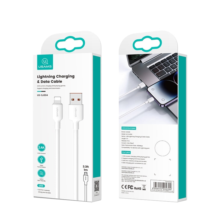 USAMS US-SJ605 U84 2.4A USB to 8 Pin Charging Data Cable, Cable Length:2m(White) - Normal Style Cable by USAMS | Online Shopping UK | buy2fix
