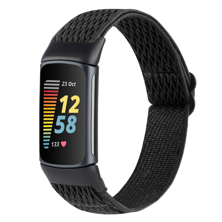 For Fitbit Charge 5 Buckle Wave Braided Nylon Watch Band(Black) - Watch Bands by buy2fix | Online Shopping UK | buy2fix