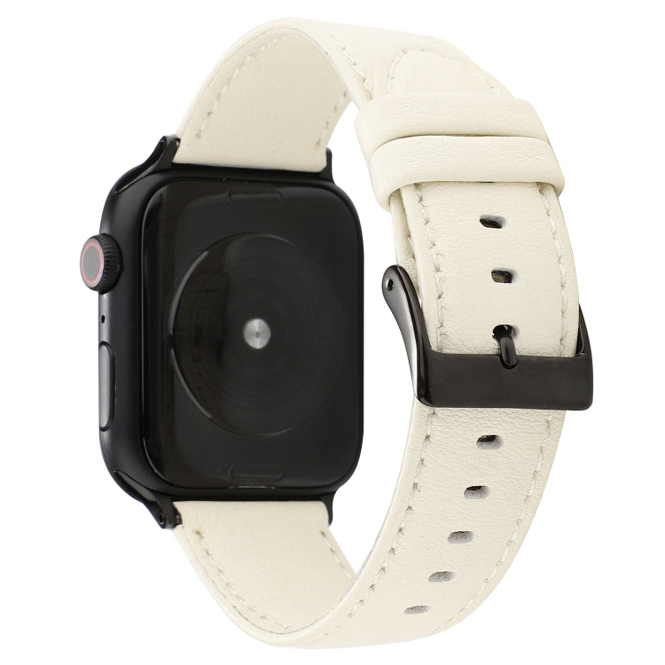 For Apple Watch Series 7 45mm / 6 & SE & 5 & 4 44mm / 3 & 2 & 1 42mm Cowhide Texture Leather Watch Band(White) - Watch Bands by buy2fix | Online Shopping UK | buy2fix