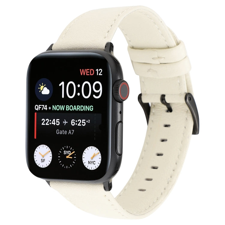 For Apple Watch Series 7 45mm / 6 & SE & 5 & 4 44mm / 3 & 2 & 1 42mm Cowhide Texture Leather Watch Band(White) - Watch Bands by buy2fix | Online Shopping UK | buy2fix